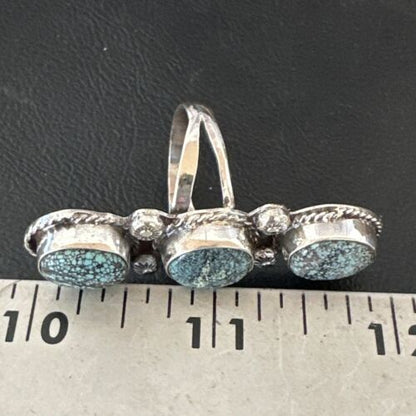 Navajo Blue Spiderweb Turquoise Multi-Stone Ring | Authentic Native American Sterling Silver | Sz 9 | 16707