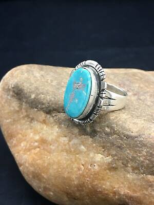 Native American Navajo Blue Turquoise Ring | Sterling Silver | Sz 7.5 | 16868
