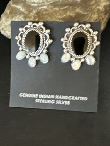 Navajo Black Onyx and White Mother of Pearl Earrings | Sterling Silver | 1" | Authentic Native American Handmade | 15332