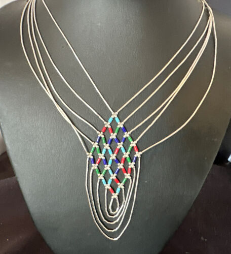 Crisscross Multicolor Heishi Liquid Sterling Silver Necklace | 5 Strand | 22" | 15885