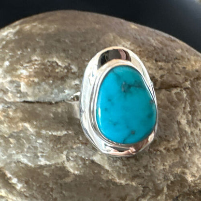 Navajo Blue Kingman Turquoise Ring | Sterling Silver | Sz 8 | Native American Handmade | 16593