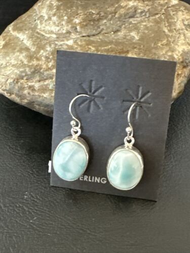 Navajo Blue Larimar Dangle Earrings | Sterling Silver | Authentic Native American Handmade | 17300