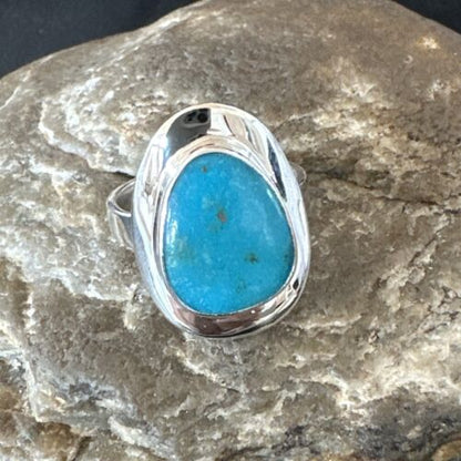 Navajo Blue Kingman Turquoise Ring | Sterling Silver | Sz 9 | Authentic Native American Handmade | 16586
