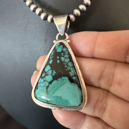 Men's Navajo Blue Spiderweb Turquoise Pendant Necklace | Sterling Silver | Authentic Native American Handmade | 16230