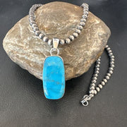 Navajo Blue Kingman Turquoise Pendant Necklace | Sterling Silver | 20" | Authentic Native American Handmade | 16701
