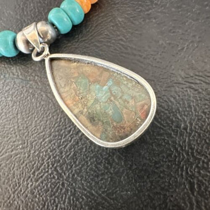 Navajo Spiny Turquoise Pendant Necklace | Sterling Silver | 21" | Authentic Native American Handmade | 17519