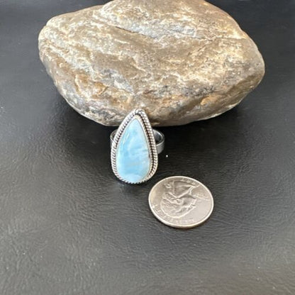 Navajo Blue Larimar Ring | Sterling Silver | Sz 10 | Authentic Native American Handmade | 16598