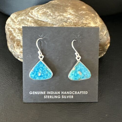 Blue Turquoise Dangle Earrings | Sterling Silver | 1" | Authentic Native American Handmade | 15802 - Masha USA