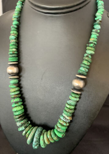 Navajo Sterling Silver Green Turquoise Bead Necklace | Graduated | Authentic Native American | 20" | 13237