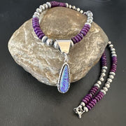 Navajo Faux Opal Pendant | Purple Sugilite Beads | Sterling Silver Necklace 16748