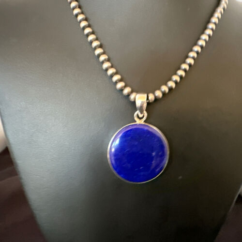 Navajo Blue Lapis Pendant with Pearls | Sterling Silver Necklace | 20" | Authentic Native American Handmade | 16660