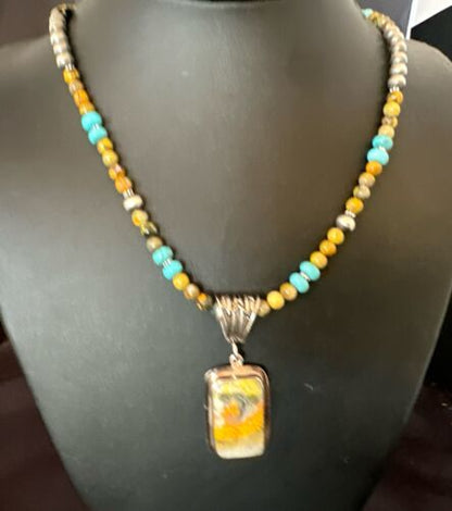 Men's BumbleBee Jasper Pendant Necklace | Navajo Pearls | Sterling Silver | Authentic Native American Handmade | 16882
