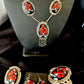 Native American Zuni Inlay Necklace Earrings Bracelet Set | Turquoise Onyx Coral | Sterling Silver | 16168