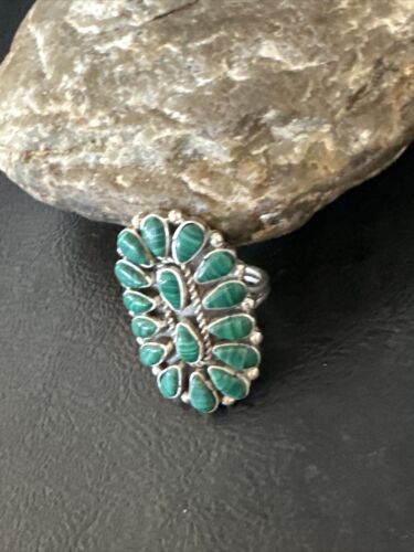 Navajo Green Malachite Cluster Ring | Authentic Native American Sterling Silver | Multi-Stone | Sz 7.5 | 14912