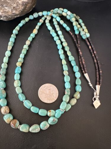 Royston Green Turquoise | Navajo Sterling Silver | Shell Heishi Necklace 32" | 16071