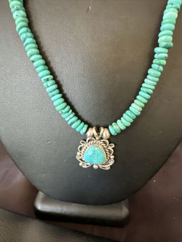 Blue Turquoise Pendant | Navajo Pearls Lapis | Sterling Silver Necklace 21" | 17539