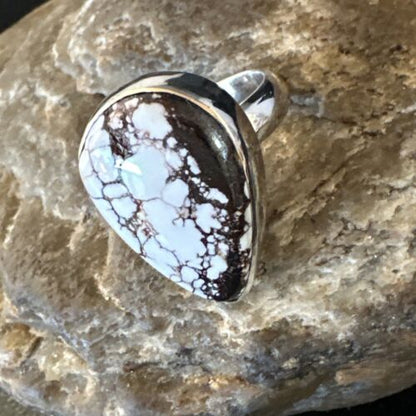 Navajo Wild Horse Turquoise Ring | Sterling Silver | Sz 7 Adjustable | Authentic Native American Handmade | 15548 - Masha USA