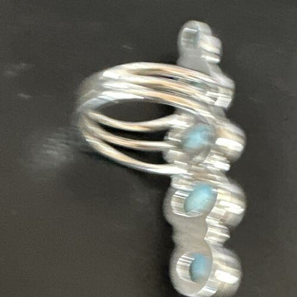 Navajo Blue Larimar Multi-Stone Ring | Authentic Native American Sterling Silver | Multi-Stone | Sz 8.5 | 16006