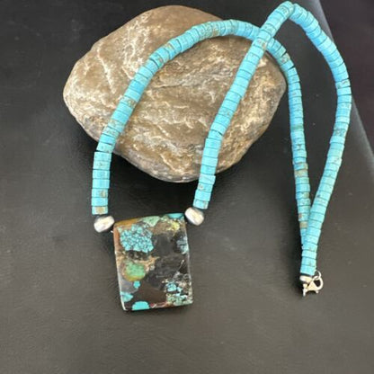 Navajo SpiderWeb Turquoise Heishi Pearls Necklace | Sterling Silver | 20" | Authentic Native American Handmade | 17090