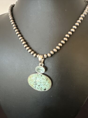 Women's Dry Creek Turquoise Topaz Pendant Necklace | Navajo Sterling Silver | Authentic Native American Handmade | 16440