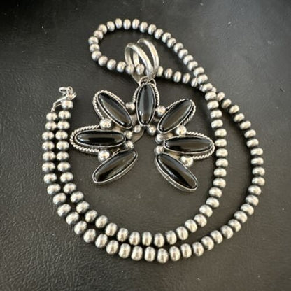 Men's Black Onyx Naja Pendant Necklace | Navajo Pearls | Sterling Silver | Authentic Native American Handmade | 17071