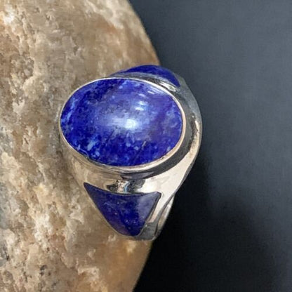 Navajo Blue Lapis Lazuli Inlay Ring | Sterling Silver | Sz 11 | Authentic Native American Handmade | 1457