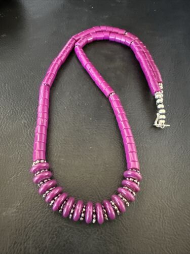 Stabilized Purple Sugilite Beads Silver Tubes Necklace | Graduated | Authentic Native American | 19" | 10471