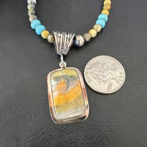 Men's BumbleBee Jasper Pendant Necklace | Navajo Pearls | Sterling Silver | Authentic Native American Handmade | 16882