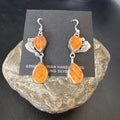 Navajo Orange Spiny Oyster Dangle Earrings | Sterling Silver | 1.5" | Authentic Native American Handmade | 16567