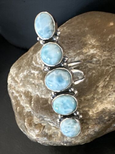 Navajo Blue Larimar Multi-Stone Ring | Authentic Native American Sterling Silver | Multi-Stone | Sz 6.5 | 15980