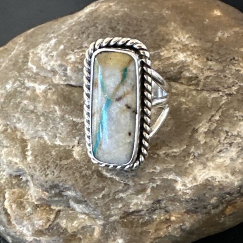 Navajo Ribbon Boulder Turquoise Ring | Sterling Silver | Sz 7 | Authentic Native American Handmade | 16473