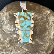 Navajo Blue #8 Turquoise Inlay Pendant | Sterling Silver | 2" | Authentic Native American Handmade | 15683