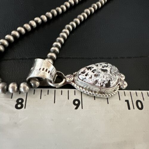 Men's White Buffalo Turquoise Pendant | Navajo Pearls Sterling Silver Necklace 21" | 17333