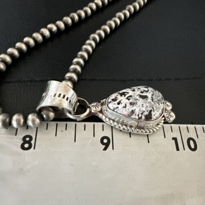 Men's White Buffalo Turquoise Pendant | Navajo Pearls Sterling Silver Necklace 21" | 17333