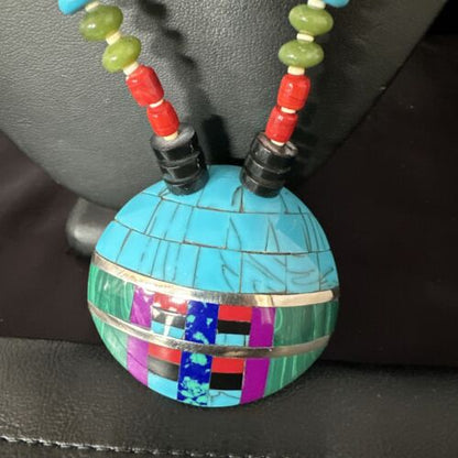 Santo Domingo Shell Turquoise Coral Inlay Necklace | Sterling Silver | 22" | Stabilized | 15324