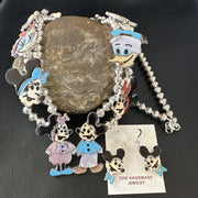 Disney Mickey Minnie Zuni Necklace Pendant | Sterling Silver Inlay | Authentic Native American Handmade | 16073