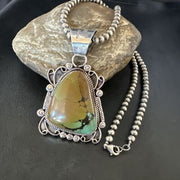 Navajo Men's Green Turquoise Necklace Pendant | Sterling Silver | Authentic Native American Handmade | 17529