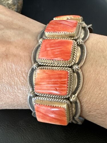 Navajo Spiny Oyster 5 Stone Cuff Bracelet | Sterling Silver | Authentic Native American Handmade | 15862