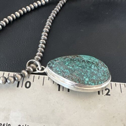 Men's Navajo Blue Spiderweb Turquoise Pendant Necklace | Sterling Silver | Authentic Native American Handmade | 16208