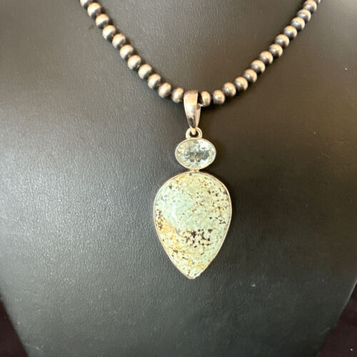 Navajo Women's Dry Creek Turquoise Topaz Pendant Necklace | Sterling Silver | Authentic Native American Handmade | 16306