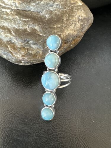 Navajo Blue Larimar Cluster Ring | Authentic Native American Sterling Silver | Multi-Stone | Sz 10.5 | 15941