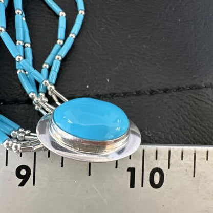 Navajo Green Turquoise Pendant Heishi Necklace| 5-Strand Sterling Silver | 18" | Authentic Native American Handmade | 17177