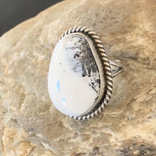 Navajo White Buffalo Turquoise Ring | Sterling Silver | Sz 5.5 | Authentic Native American Handmade | 11643