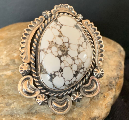 Native American Men's Navajo White Buffalo Turquoise Ring | Sterling Silver | Sz 10 | 233
