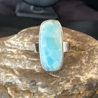 Navajo Blue Larimar Ring | Sterling Silver | Sz 7 | Authentic Native American Handmade | 17662