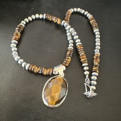 Southwestern Coffee Brown Tiger's Eye Pendant Necklace | Sterling Silver | 16" | 16368