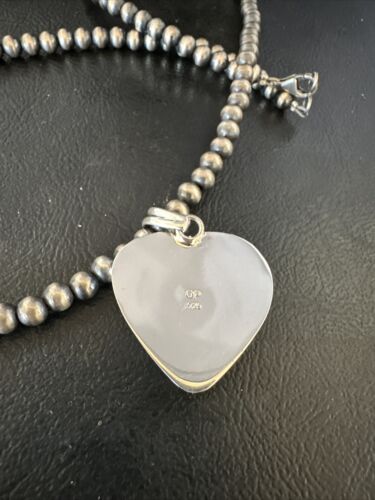 Navajo Orange Heart Spiny Oyster Pendant | Sterling Silver Necklace | Authentic Native American Handmade | 15006