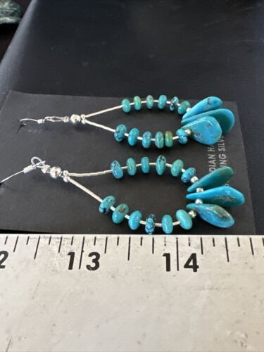 Navajo Blue Cluster Turquoise Bead Earrings | 6mm | Sterling Silver | 2" | Authentic Native American Handmade | 15845