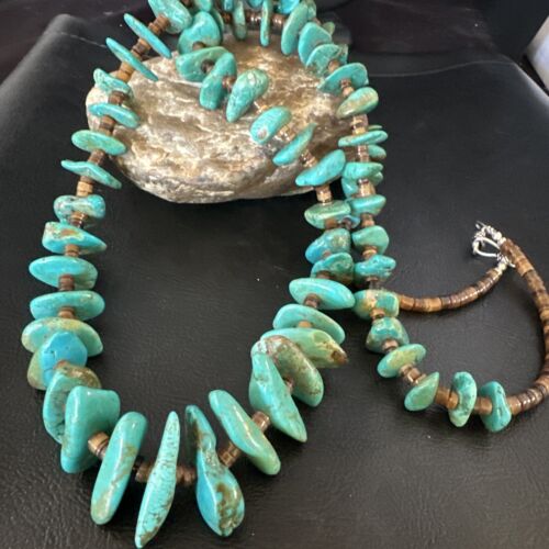 Blue Kingman Nugget Turquoise Necklace | Navajo Sterling Silver | Authentic Native American | 34" Graduated | 15288