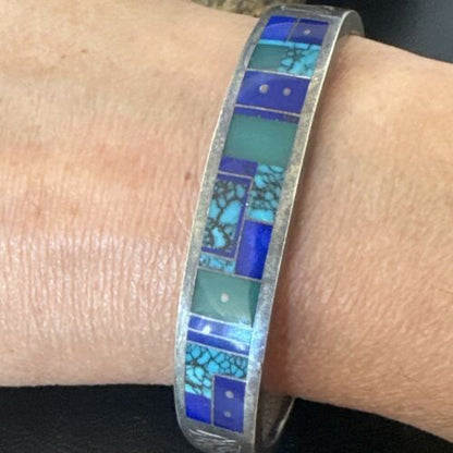 Navajo Blue Lapis Cuff Bracelet | Sterling Silver Inlay | Authentic Native American Handmade | 16123